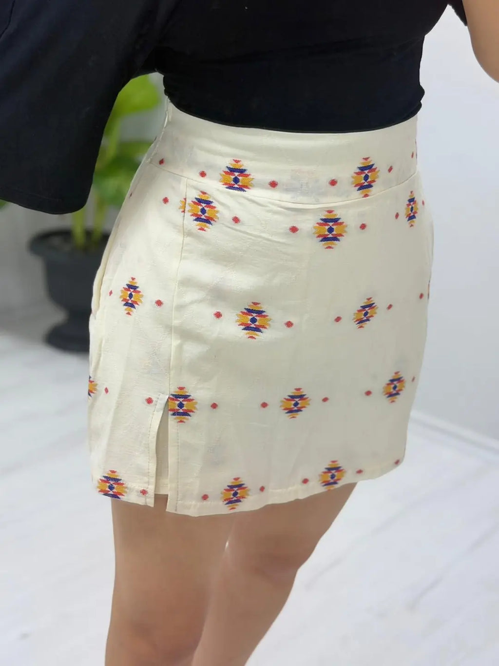 Kadın Keten Kumaş Batik Desenli Şort Etek - Mavi