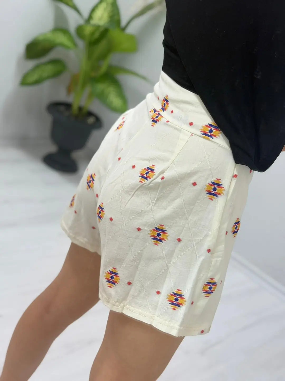 Kadın Keten Kumaş Batik Desenli Şort Etek - Mavi