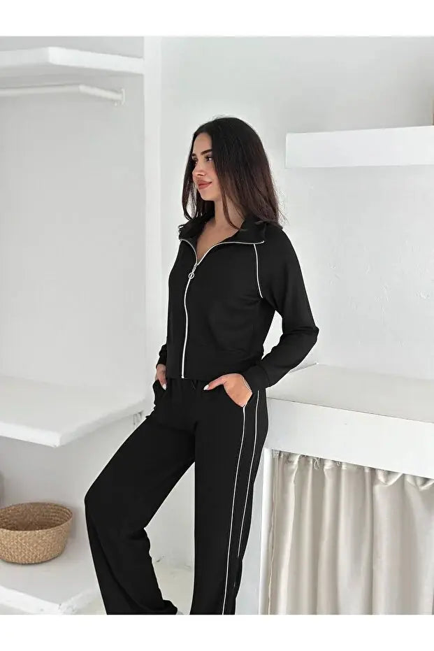 Kadın Biyeli Fermuarlı Eşofman Takım